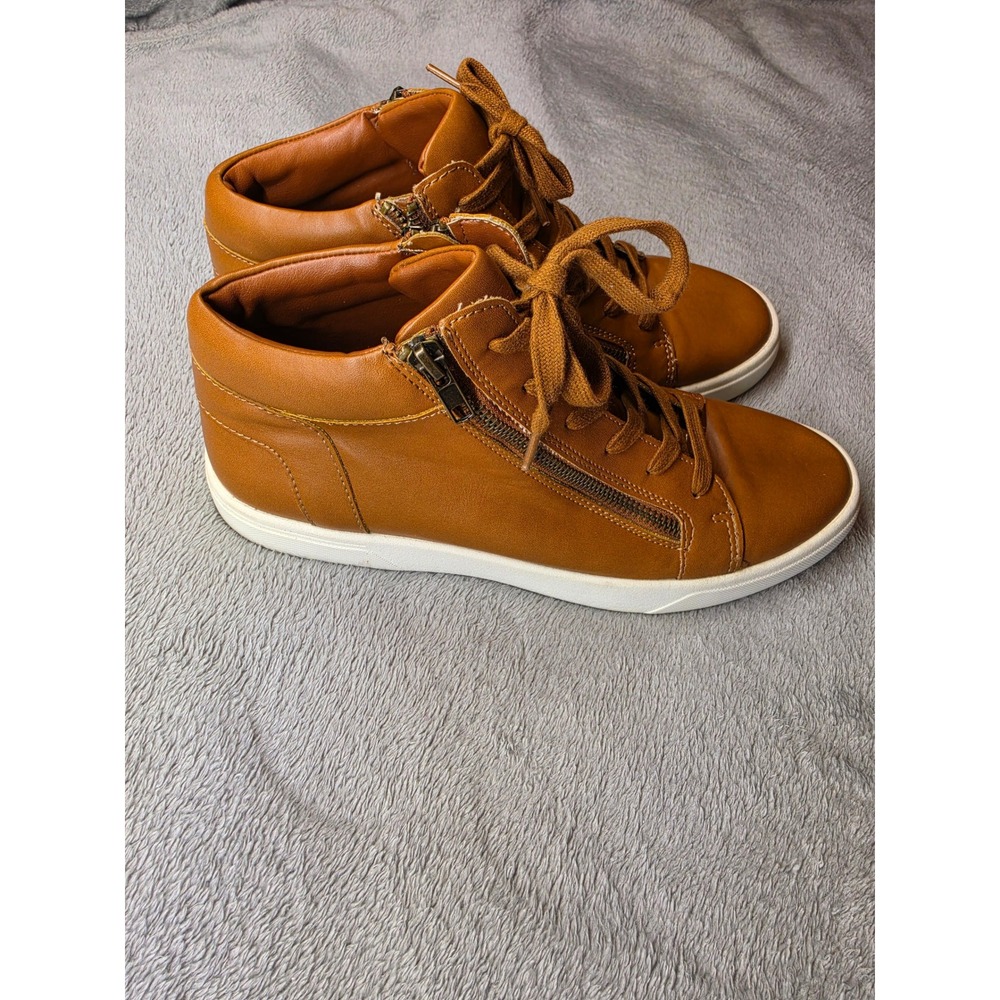Steve Madden Rayne Mens Cognac Tan Mid Top Side Zip Sneakers Shoes 9M